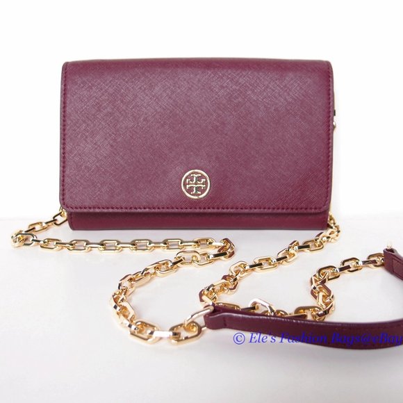 ❤️ NWT Tory Burch Robinson WOC Wallet On a Chain Leather Crossbody Shiraz Red - Picture 6 of 16